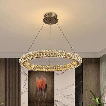 Lustra LED cu Telecomanda, LLC132/500GD, Cristal si Metal, 26W, 1 Cerc, Dimabila, Inaltime Reglabila, Lumina Rece/Calda/Neutra, Iluminat Luxos Lustre LED cu Telecomanda Default Title Alessandro Design