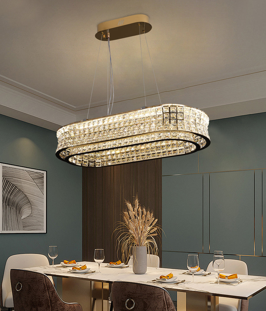 Lustra LED cu Telecomanda, LLC160/750X350GD, Cristal si Metal, 72W, Dimabila, Inaltime Reglabila, Lumina Rece/Calda/Neutra, Iluminat Luxos Lustre LED cu Telecomanda Default Title Alessandro Design