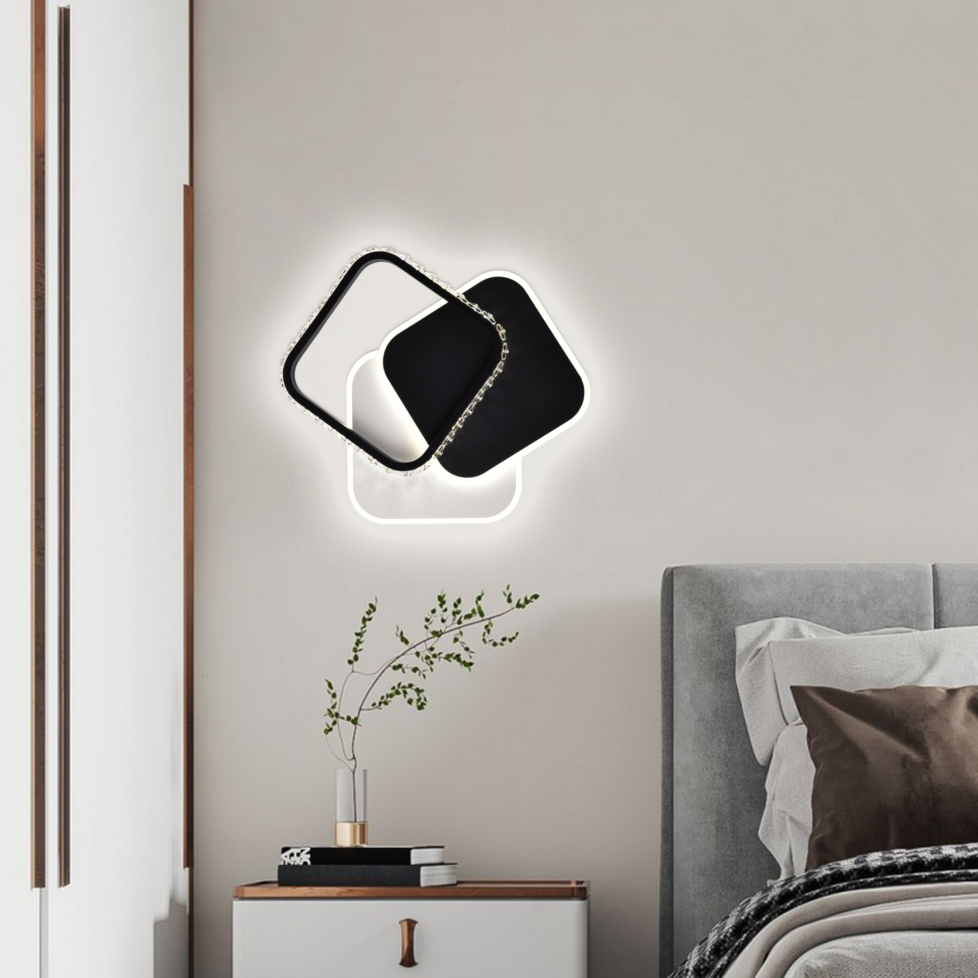Křišťálový LED lustr PRISMIQ 39W, 3 čtverce, studené/teplé/neutrální světlo, černé LED lustry Výchozí název Alessandro Design