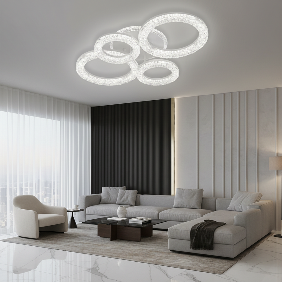 Linnea LED lustr s dálkovým ovládáním, 74W, 3000K/4000K/6000K, stmívatelný, bílý, krystalové LED lustry s dálkovým ovládáním Výchozí název Alessandro Design