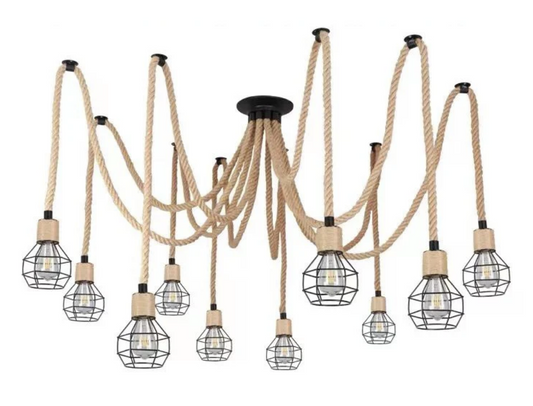 Lustra Vintage LV121/10BK, 10xE27, Rustic, Sfoara si Metal, 2x100cm, Suport Negru Lustre Vintage Default Title Alessandro Design
