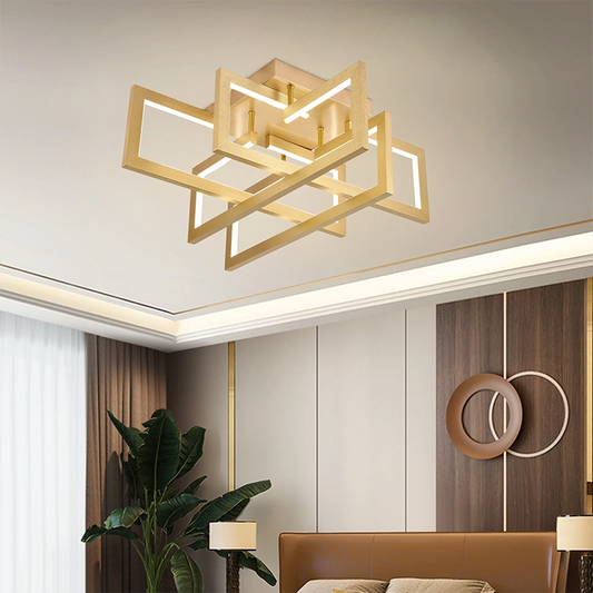 LED lustr s dálkovým ovládáním 96W, 4 Elements, Studené/Teplé/Neutrální světlo, Stmívatelné, Zlaté