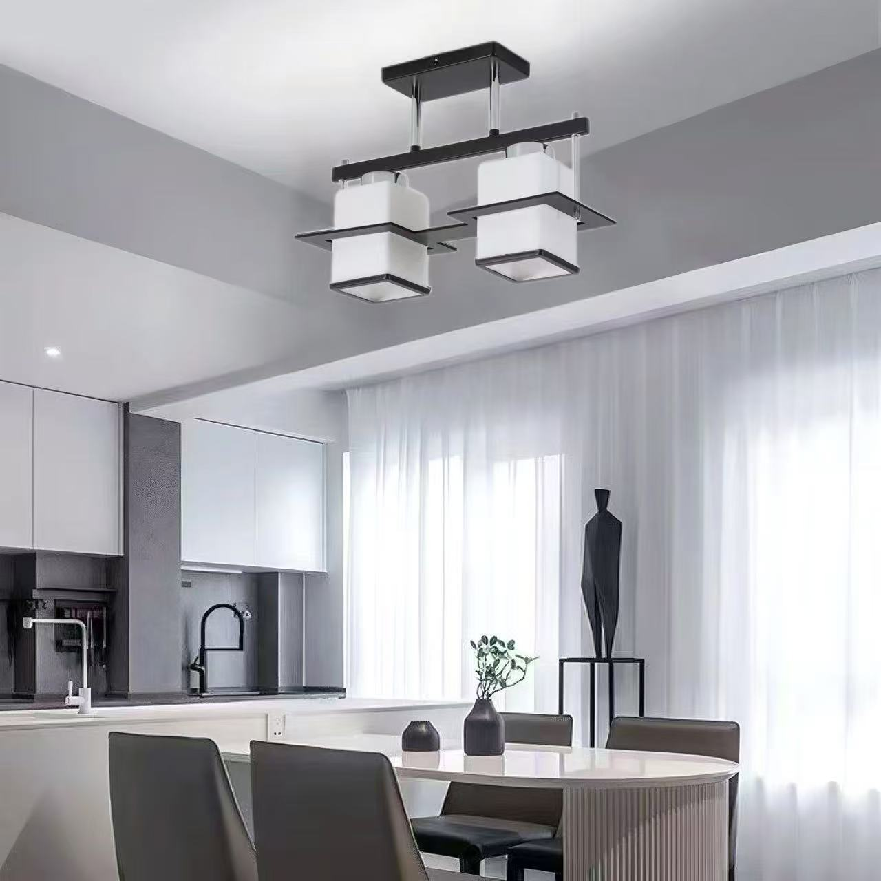 Klasický lustr Aramis s dřevěným čtvercovým stínidlem 2X E27 Šedočerný Klasické lustry Výchozí název Alessandro Design