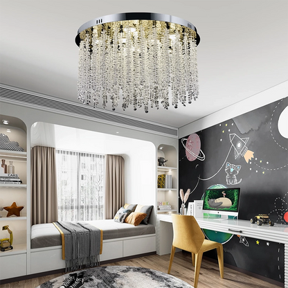 Křišťálový LED lustr LLC215/400WH kulatý, 22W, studené/teplé/neutrální světlo, křišťál, zlatý
