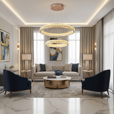 Křišťálový lustr, Kensington Magno, 111W, Zlatý, 2 prvky, Nastavitelná výška, Teplé/Studené/Neutrální světlo