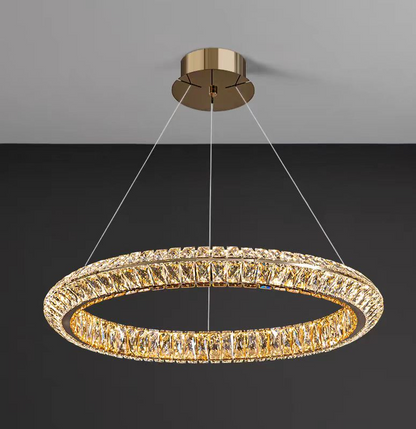 Lustra LED cu Telecomanda, LLC132/500GD, Cristal si Metal, 26W, 1 Cerc, Dimabila, Inaltime Reglabila, Lumina Rece/Calda/Neutra, Iluminat Luxos Lustre LED cu Telecomanda Default Title Alessandro Design
