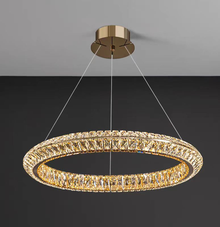 Lustra LED cu Telecomanda, LLC132/500GD, Cristal si Metal, 26W, 1 Cerc, Dimabila, Inaltime Reglabila, Lumina Rece/Calda/Neutra, Iluminat Luxos Lustre LED cu Telecomanda Default Title Alessandro Design