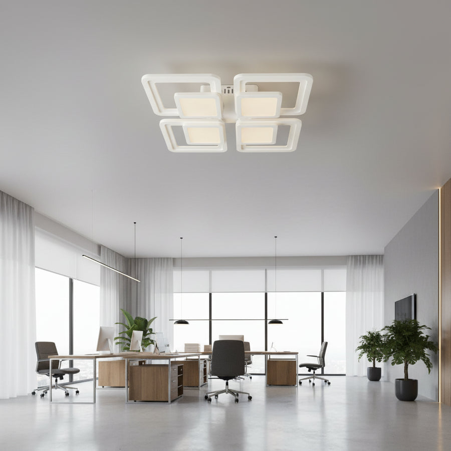LED lustr s dálkovým ovládáním SUSAN 96W, 4 čtverce, studené/teplé/neutrální světlo, stmívatelné, bílý LED lustr s dálkovým ovládáním Výchozí název Alessandro Design