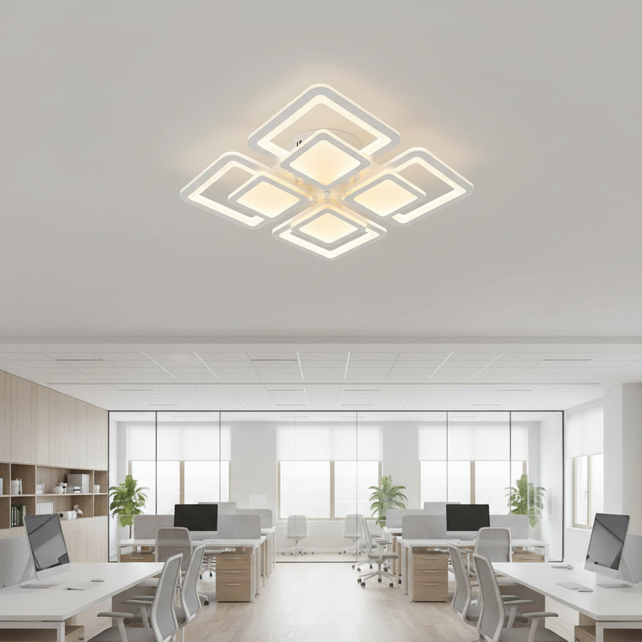 LED lustr s dálkovým ovládáním SUSAN 96W, 4 čtverce, studené/teplé/neutrální světlo, stmívatelné, bílý LED lustr s dálkovým ovládáním Výchozí název Alessandro Design
