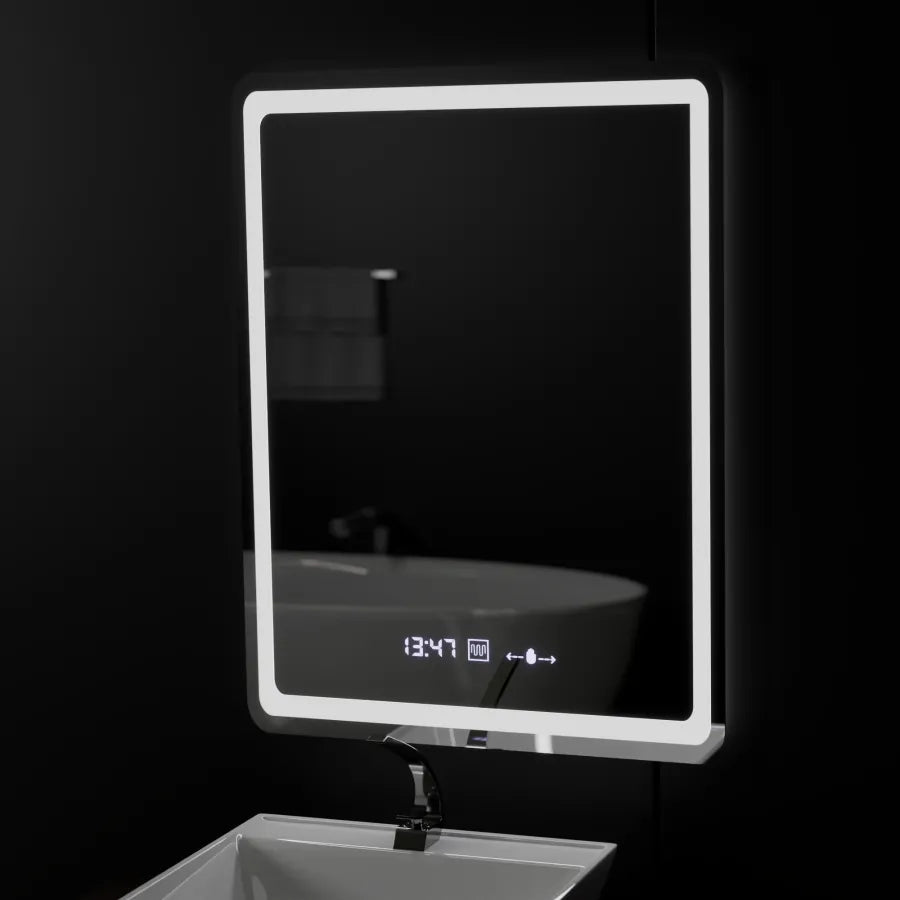 Obdélníkové LED zrcadlo, 60x80cm, senzor Wizz MotionGlow Marcello, systém odmlžování, hodiny a teploměr, zrcadla Dimabila Marcello Výchozí název Alessandro Design
