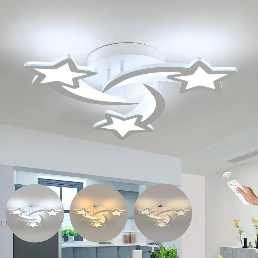 LED lustr s dálkovým ovládáním IPOMOEA 51W, 3 hvězdičky, Studené/Teplé/Neutrální světlo, Stmívatelné, Bílý LED lustr s dálkovým ovládáním Výchozí název Alessandro Design