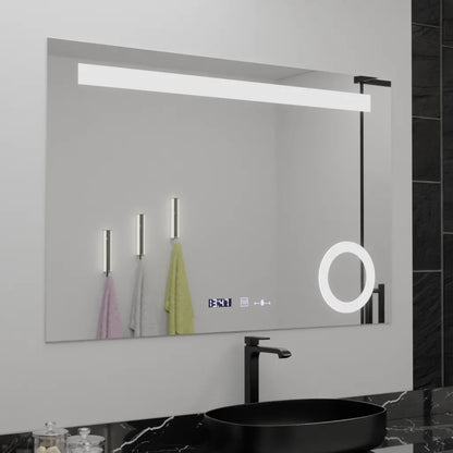 Obdélníkové LED zrcadlo, 120x80cm, ABSOLU MotionGlow Marcello, systém odmlžování, hodiny a teploměr, kosmetická lupa, stmívatelná zrcátka Marcello Výchozí název Alessandro Design