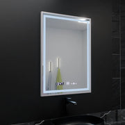Obdélníkové LED zrcadlo, 60x80cm, Verite Imperial Silver Motion Glow Marcello, Demister System, Hodiny a teploměr, Stmívatelná zrcátka Marcello Výchozí název Alessandro Design