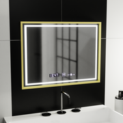 Obdélníkové LED zrcadlo, 80x60cm, Verite Royale Gold MotionGlow Marcello, systém odmlžování, hodiny a teploměr, stmívatelná zrcátka Marcello Výchozí název Alessandro Design