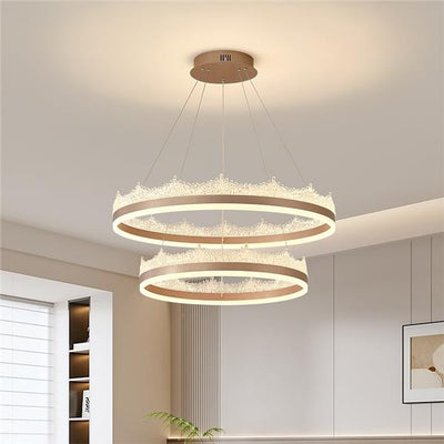 Závěsný LED lustr s dálkovým ovládáním NIVALIS 126W, Kruhy 60x80cm, Studené/Teplé/Neutrální světlo, Stmívatelné, Výškově nastavitelné, Zlatá