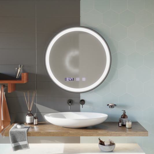 LED dotykové zrcátko NOVARA Demister System, Clock and Temperature 90 cm Černý rám broušená zrcadla Korman S Výchozí název Alessandro Design
