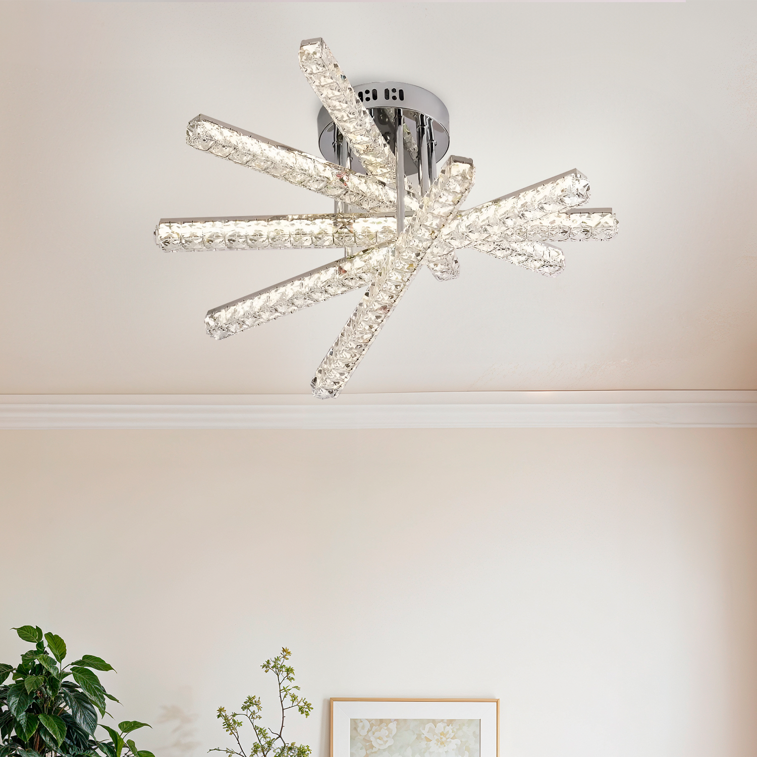 LED lustr s dálkovým ovládáním LUELLA 79W 5 Elements, Lineární, Studené/Teplé/Neutrální světlo, Stmívatelné, Stříbrný krystal LED Lustr Výchozí název Alessandro Design