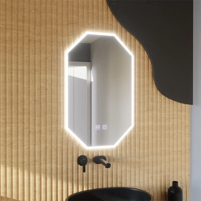 Polygonové LED zrcadlo E43S/50X80, systém osvětlení a odmlžování, 50X80cm