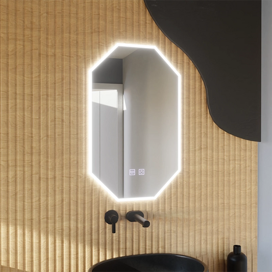 Polygonové LED zrcadlo E43S/50X80, systém osvětlení a odmlžování, 50X80cm
