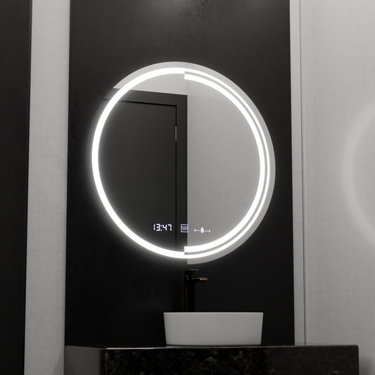 LED kulaté zrcadlo, 60 cm, MotionGlow Sensor Consuel Marcello, systém odmlžování, hodiny a teploměr, stmívatelná zrcátka Marcello Výchozí název Alessandro Design