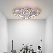 LED lustr s dálkovým ovládáním a krystalem LIA RGB 182W, 8 kruhů, studené/teplé/neutrální světlo, stmívatelné, lesklá bílá Chrome Crystal LED lustry Výchozí název Alessandro Design