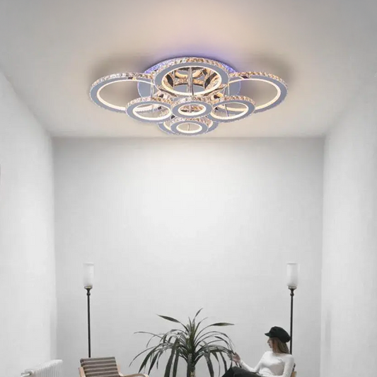 LED lustr s dálkovým ovládáním a krystalem LIA RGB 182W, 8 kruhů, studené/teplé/neutrální světlo, stmívatelné, lesklá bílá Chrome Crystal LED lustry Výchozí název Alessandro Design