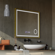 LED Touch CLARUS Systém odmlžování zrcadla, hodiny a teplota 80x60 cm Zlatý rám kartáčovaná kosmetická lupa Zrcadla Korman S Výchozí název Alessandro Design