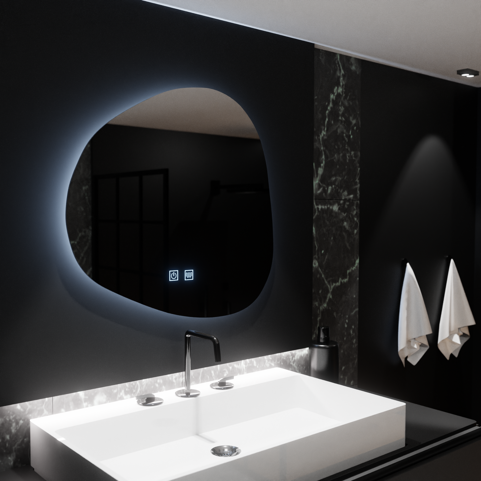 Organické LED zrcadlo 60x60cm, Duna Touch, Demister System, stmívatelná zrcátka Korman E Výchozí název Alessandro Design