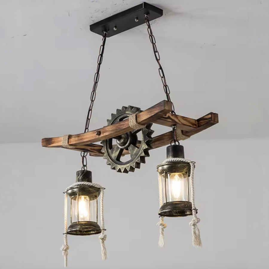 Lustra Vintage cu Franghie LV590/2BK, 2xE27 Lemn Inchis Lustre Vintage Default Title Alessandro Design