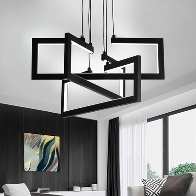 LED lustr s dálkovým ovládáním, Závěsný 71W, 3 prvky, Studené/Teplé/Neutrální světlo, Stmívatelné, Nastavitelná výška, Černá