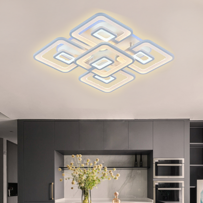 LED lustr s dálkovým ovládáním FELIX 119W, 5 čtverců, studené/teplé/neutrální světlo, stmívatelné, bílý LED lustr s dálkovým ovládáním Výchozí název Alessandro Design