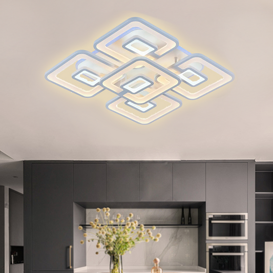 LED lustr s dálkovým ovládáním FELIX 119W, 5 čtverců, studené/teplé/neutrální světlo, stmívatelné, bílý LED lustr s dálkovým ovládáním Výchozí název Alessandro Design