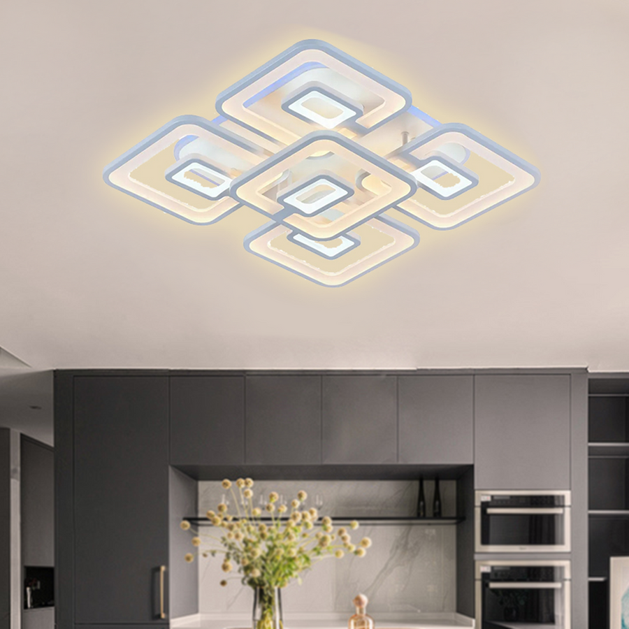 LED lustr s dálkovým ovládáním FELIX 119W, 5 čtverců, studené/teplé/neutrální světlo, stmívatelné, bílý LED lustr s dálkovým ovládáním Výchozí název Alessandro Design