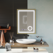 LED Touch CLARUS Systém odmlžování zrcadla, hodiny a teplota 60x80 cm Zlatý rám kartáčovaná kosmetická lupa Zrcátka Korman S Výchozí název Alessandro Design