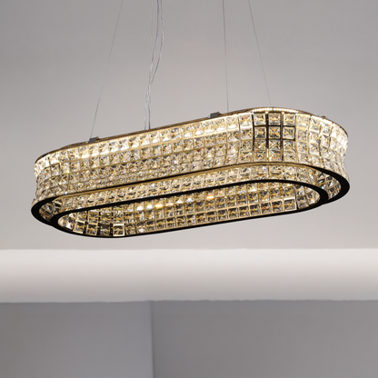 Lustra LED cu Telecomanda, LLC160/750X350GD, Cristal si Metal, 72W, Dimabila, Inaltime Reglabila, Lumina Rece/Calda/Neutra, Iluminat Luxos Lustre LED cu Telecomanda Default Title Alessandro Design