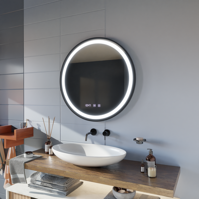 NOVARA LED Touch Mirror Demist System, Clock and Temperature 60 cm kartáčovaný černý rám