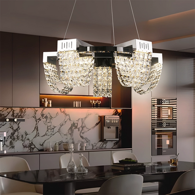 LED křišťálový lustr 15W, CC370/500CH, průměr 50cm, lesklý chrom, teplé neutrální studené světlo 3000K/4000K/6000K Nastavitelná výška, kov a krystal