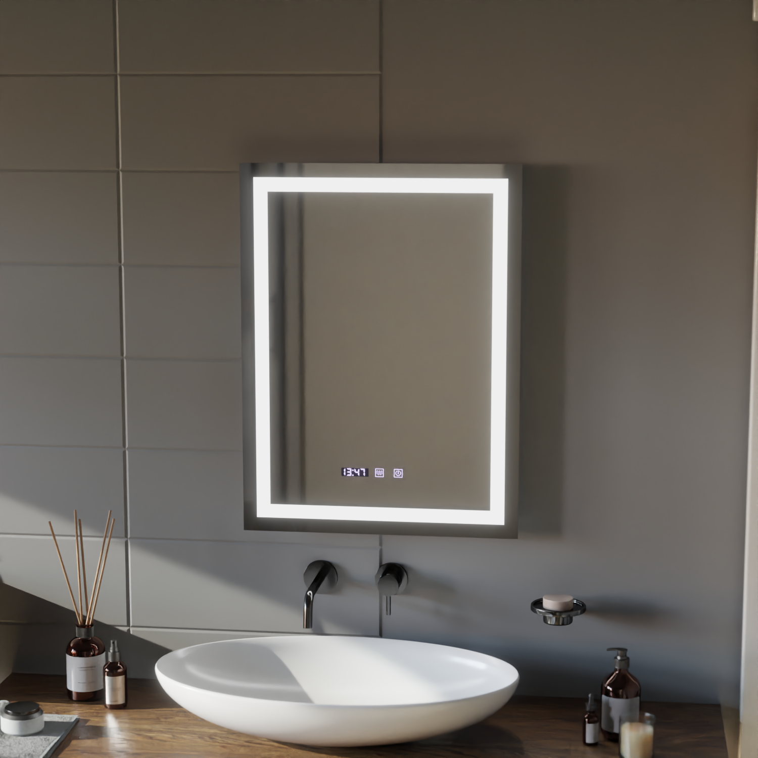 MODENA LED Touch Mirror Odmlžovací systém, hodiny a teplota 60x80 cm Korman S Mirrors Výchozí název Alessandro Design