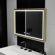 Obdélníkové LED zrcadlo, 100 x 65 cm, Verite Royale Gold Motion Glow Marcello, systém odmlžování, hodiny a teploměr, stmívatelná zrcátka Marcello Výchozí název Alessandro Design