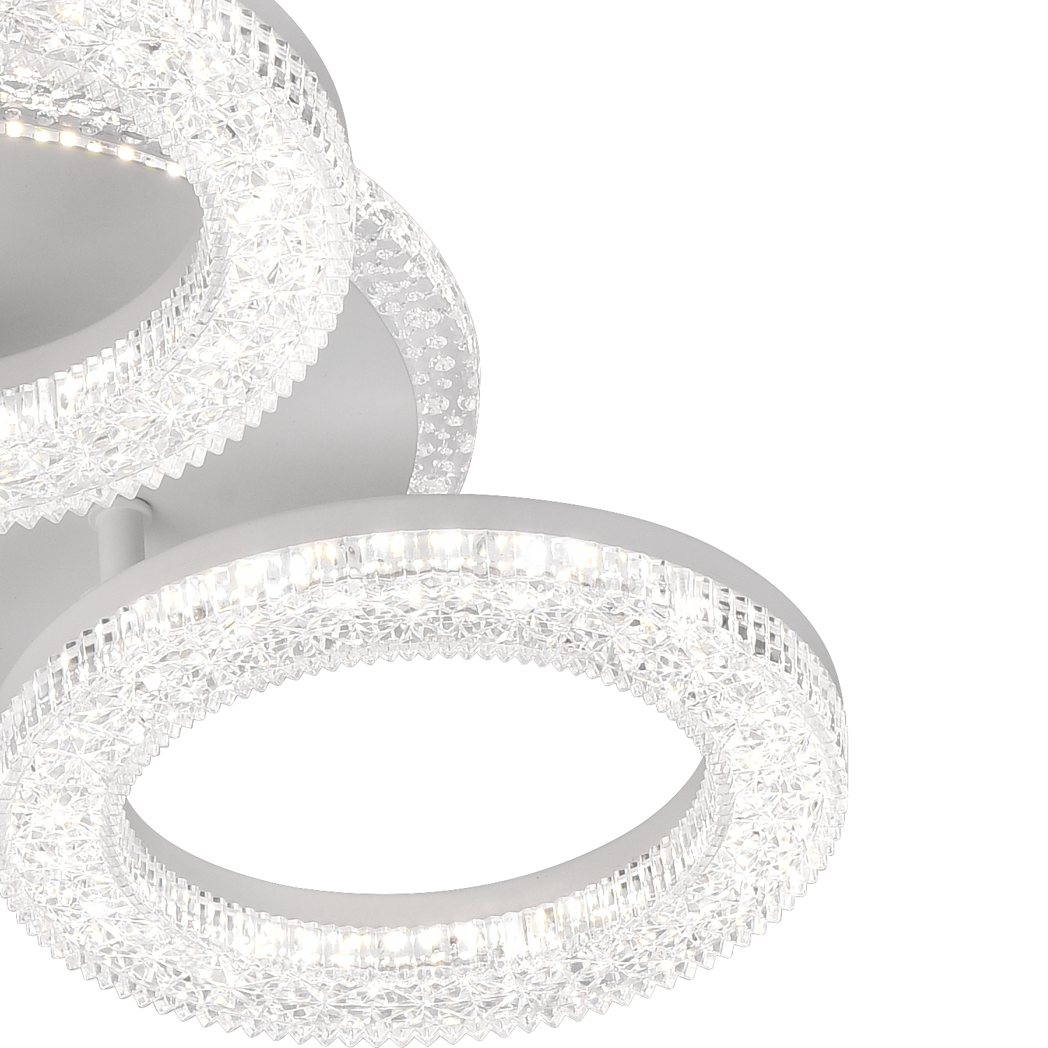FREJA LED lustr s dálkovým ovládáním, 50W, 3000K/4000K/6000K, stmívatelný, bílý, krystaly, 3 kruhové LED lustry s dálkovým ovládáním Výchozí název Alessandro Design