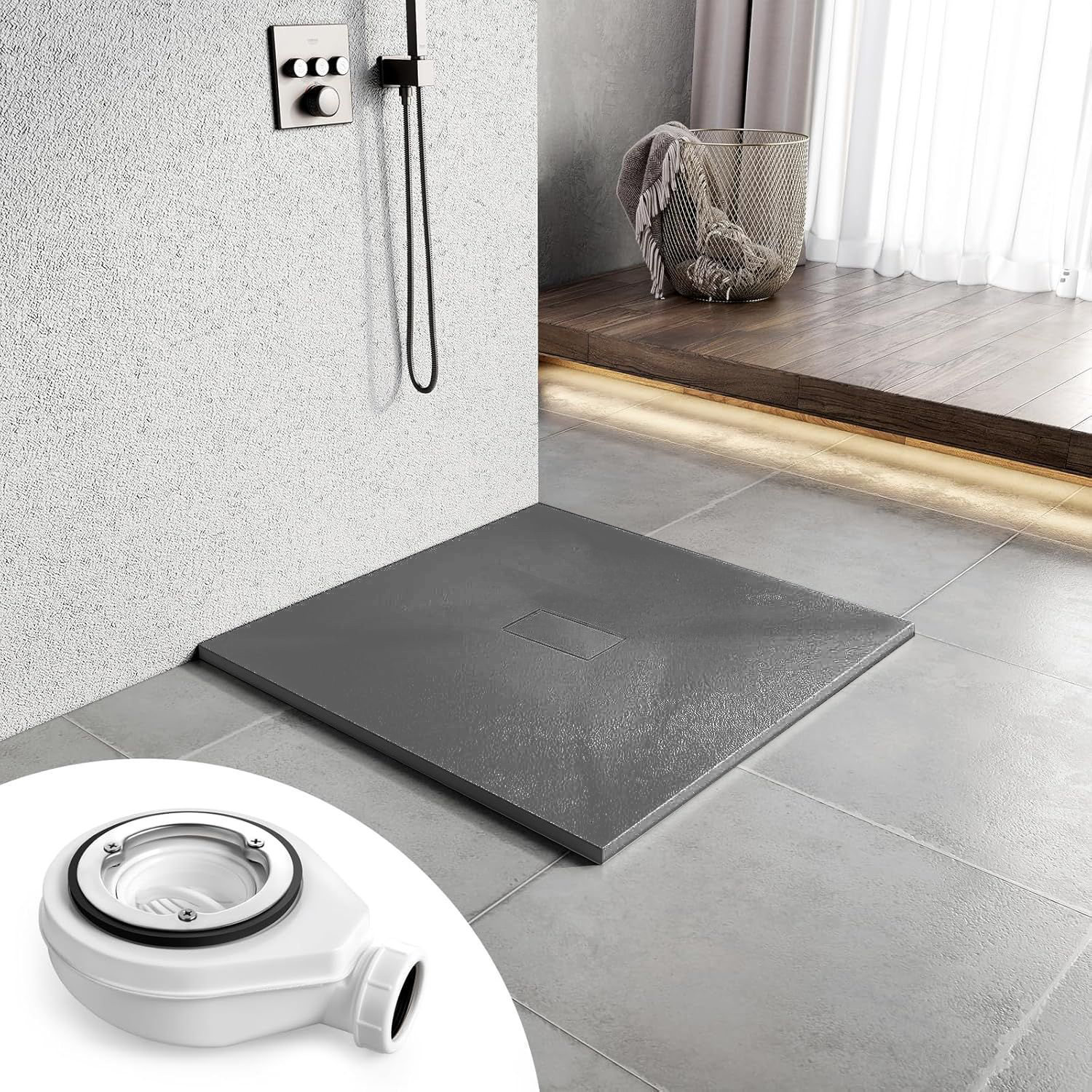 Čtvercová sprchová vanička 90x90 cm, štíhlá 3 cm, tmavě šedá Domov a zahrada Výchozí název Alessandro Design