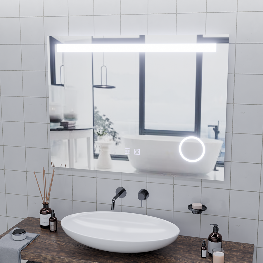 Obdélníkové LED zrcadlo, 80x60cm, Piano Touch, Demister System, Stmívatelné, Studené světlo 6000K Zrcadla Korman E Výchozí název Alessandro Design