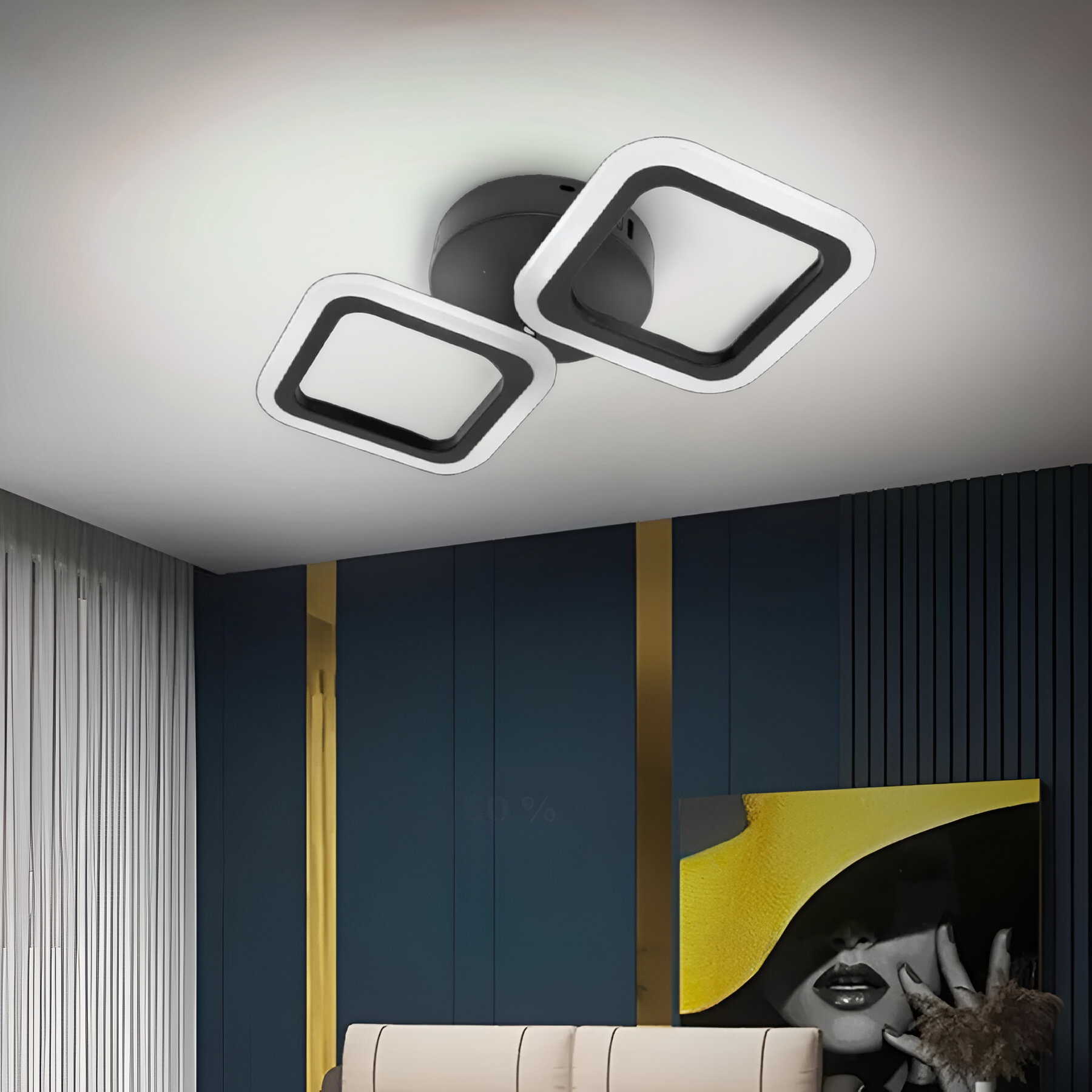 LED lustr PULSARIS 27W, 2 čtverce, studené/teplé/neutrální světlo, černé LED lustry Výchozí název Alessandro Design