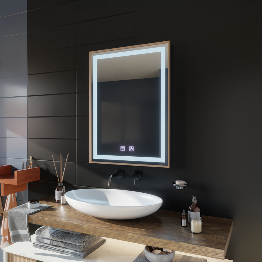 Kariri LED dotykové zrcadlo, 60x80 cm, funkce Demister, Gold Rose Kartáčovaný rám Zrcadla Korman E Výchozí název Alessandro Design