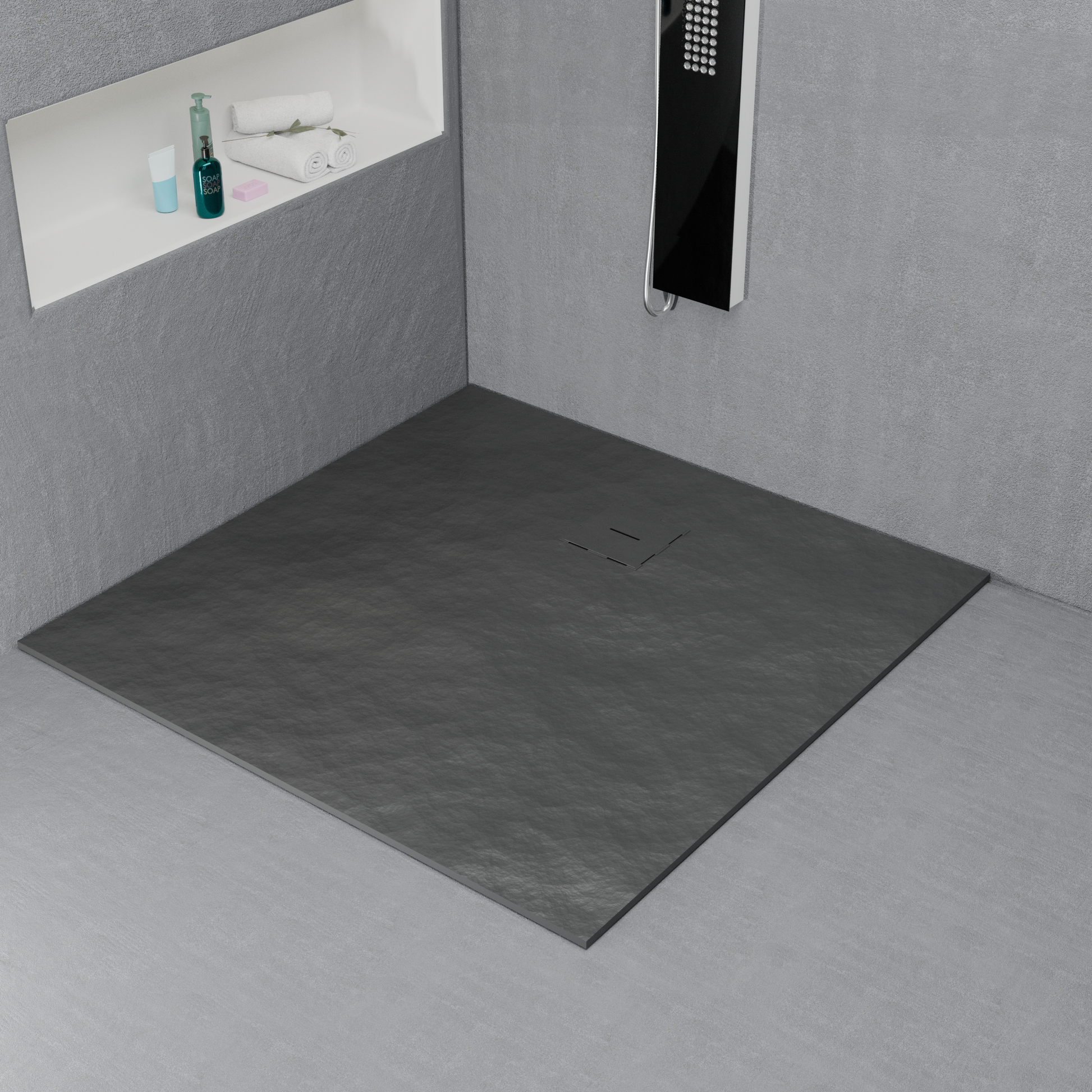 Čtvercová sprchová vanička 90x90 cm, štíhlá 3 cm, tmavě šedá Domov a zahrada Výchozí název Alessandro Design