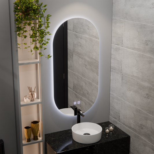 Oválné LED zrcadlo, 50x100cm, Velara Touch, Demister System, Stmívatelné