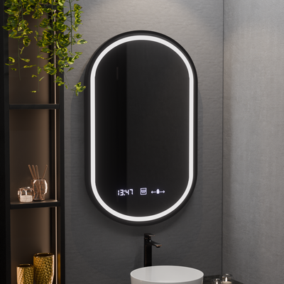 Oválné LED zrcadlo, 50x80cm, Alessia MotionGlow Marcello, Demister System, Hodiny & Teploměr, Stmívatelné