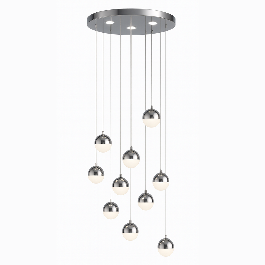 Závěsný LED lustr s dálkovým ovládáním JEREMIAS 132W, 10 Elements, Studené/Teplé/Neutrální světlo, Stmívatelné, Stříbrné Moderní Lustry Výchozí název Alessandro Design