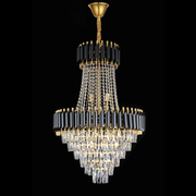 Křišťálový lustr CC900/800X1200, 23xE14, Průměr 80 ​​cm, Výška 120 cm, Lesklá zlatá a černá, Nastavitelná výška, Elegantní Design Křišťálové lustry Výchozí název Alessandro Design