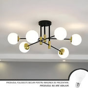 Kulatý bílý glóbusový lustr, PENTHOUSE Lounge, 6xE27, černá / zlatá, kov Moderní lustry Výchozí název Alessandro Design